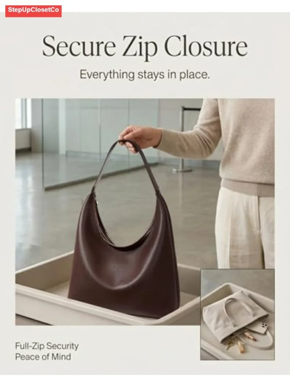 Large Hobo Bag Women Soft Vegan Leather Shoulder Tote Zipper